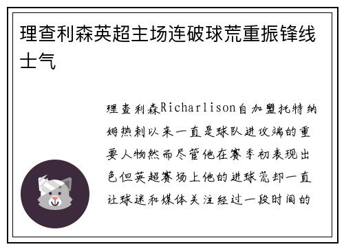 理查利森英超主场连破球荒重振锋线士气 理查利森英超主场连破球荒重振锋线士气
